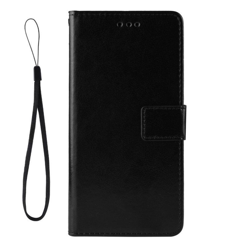 Lærdeksel Til Samsung Galaxy Z Fold 4 Med Kjede Klassisk Strappy Smooth Faux Leather