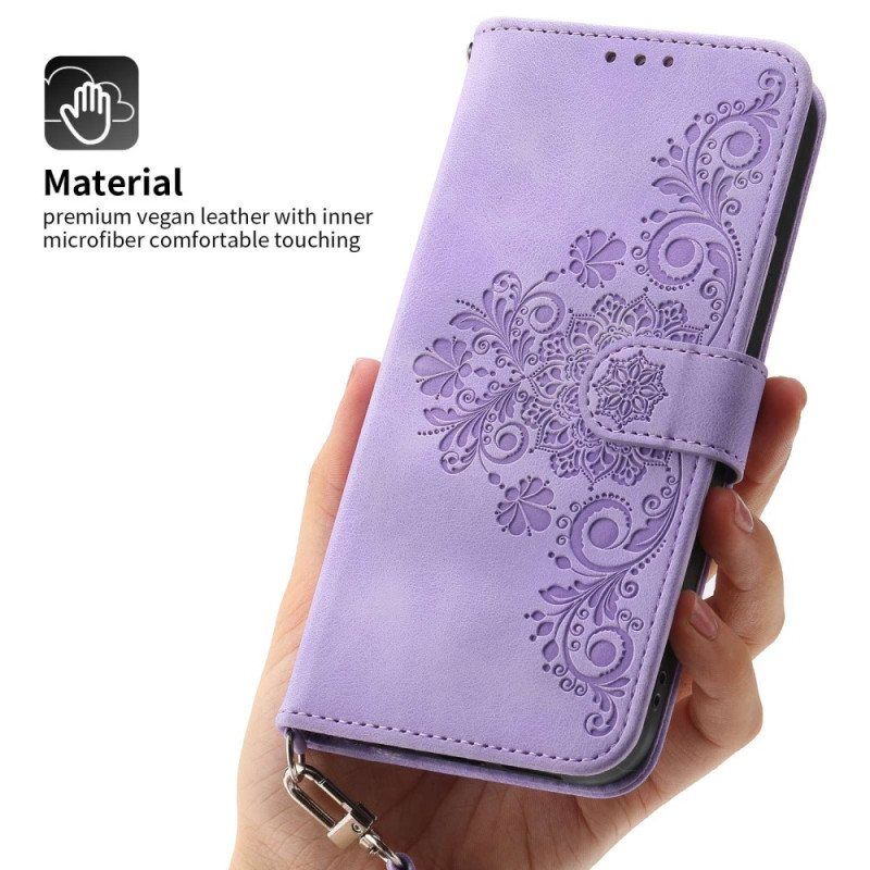 Lærdeksel Til Xiaomi 12 Lite Med Kjede Floral Strappy Og Skulderrem