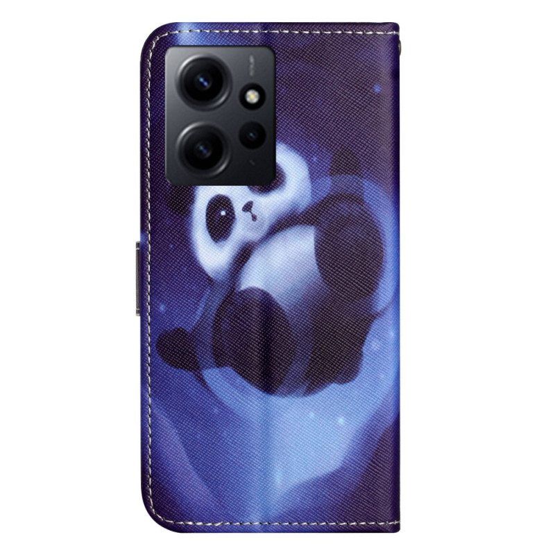 Lærdeksel Til Xiaomi Redmi Note 12 4G Med Kjede Space Panda Med Snor