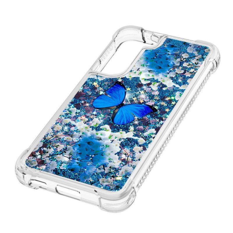 Mobildeksel Til Samsung Galaxy S22 5G Glitter Blå Sommerfugler